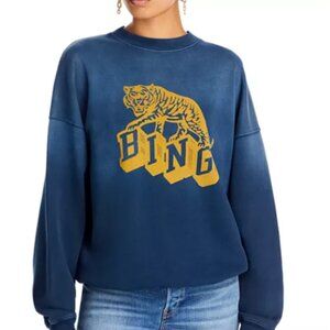 ANINE BING Harvey Crew Retro Tiger Sweatshirt Washed Navy In Blue